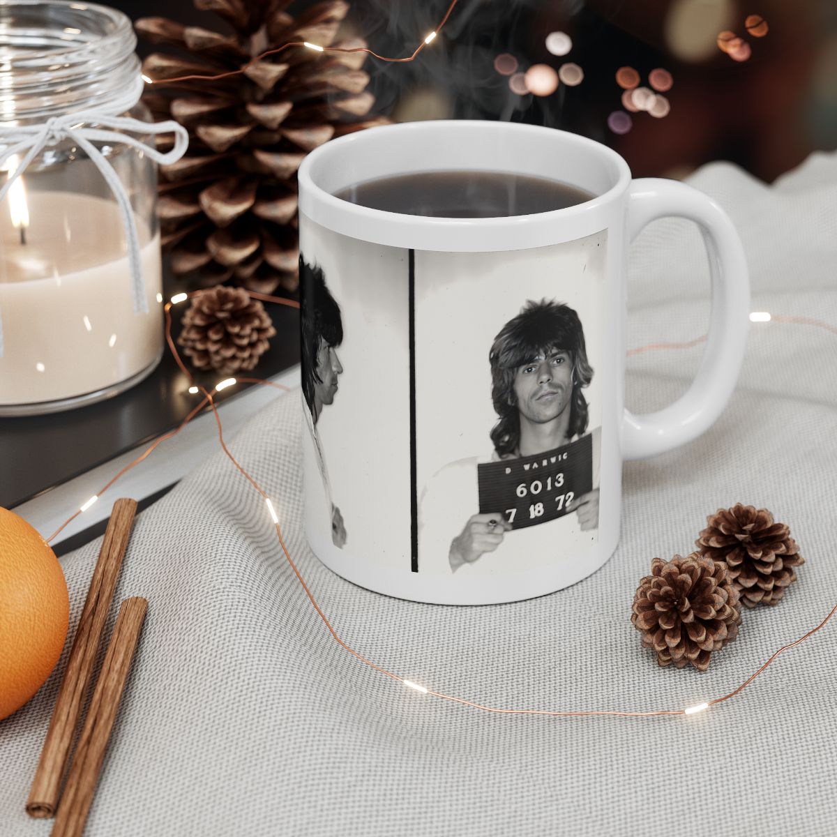 Keith Richards Mugshot Coffee Mug 11oz | Magnificent 1972 Mug Shot Portrait | Famous Warwick, RI Arrest | The Rolling Stones | Made To Order | Original Art Design | Custom Made | NEW