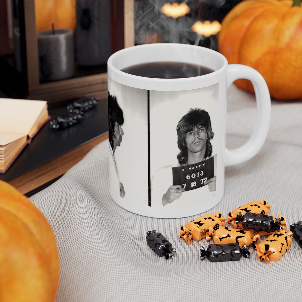 Keith Richards Mugshot Coffee Mug 11oz | Magnificent 1972 Mug Shot Portrait | Famous Warwick, RI Arrest | The Rolling Stones | Made To Order | Original Art Design | Custom Made | NEW