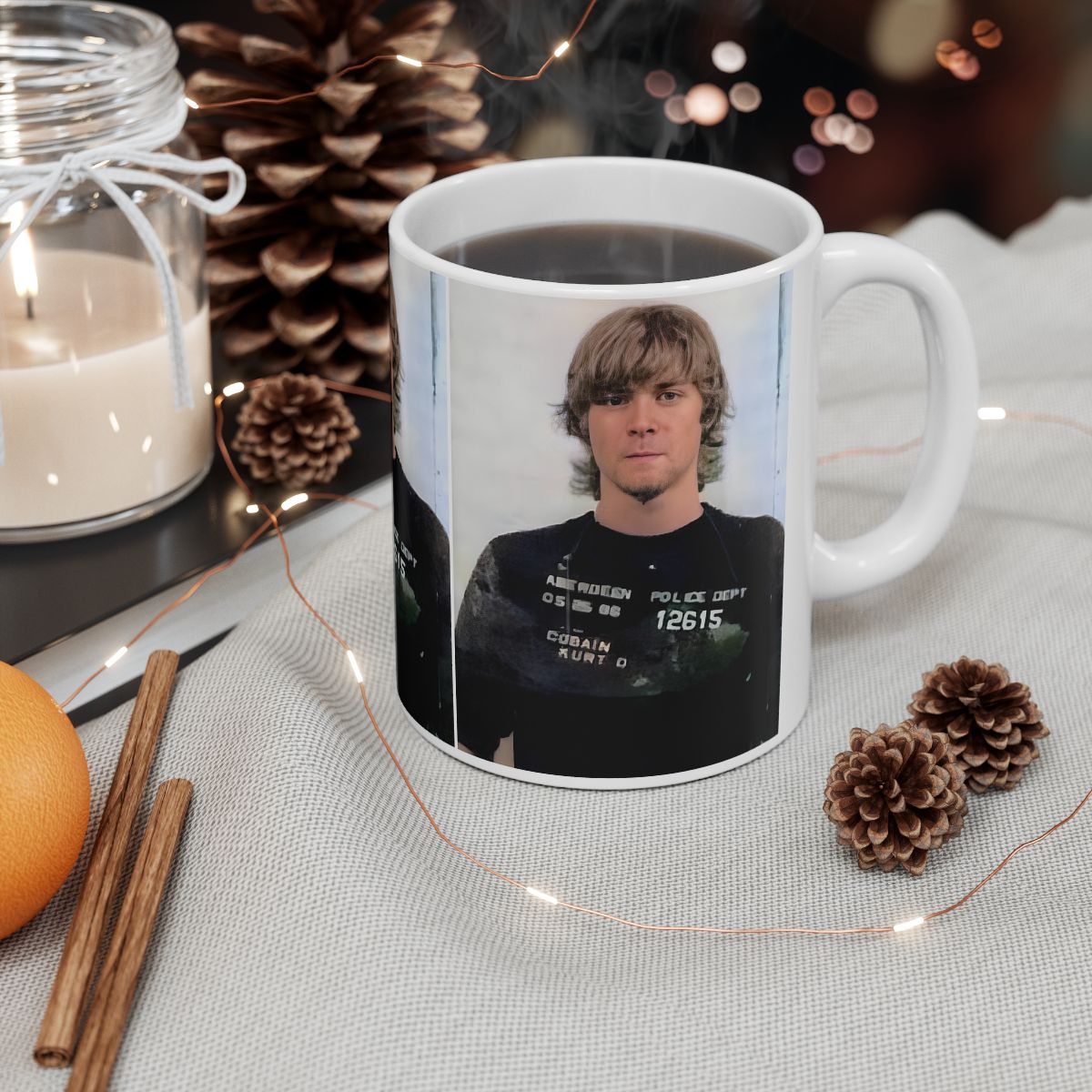 Kurt Cobain Mugshot Coffee Mug 11oz | Magnificent 1986 Mug Shot | Outlaw | Busted | Infamous Aberdeen, Washington Arrest | Nirvana | Grunge Icon | Legendary American Music | The 90s | Custom Made | Original Art Design | Made To Order | NEW (Sealed)