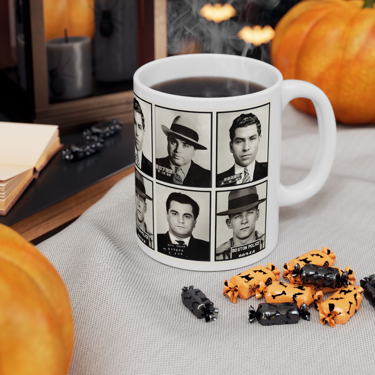 American Gangster Mugshots Coffee Mug 11oz | Magnificent Mobsters Mug Shot Collage | Wise Guys | Mafia | AL Capone | Whitey Bulger | Lucky Luciano | John Gotti | Busted | America's Most Wanted | Made To Order | Original Art Design | Custom Made | NEW