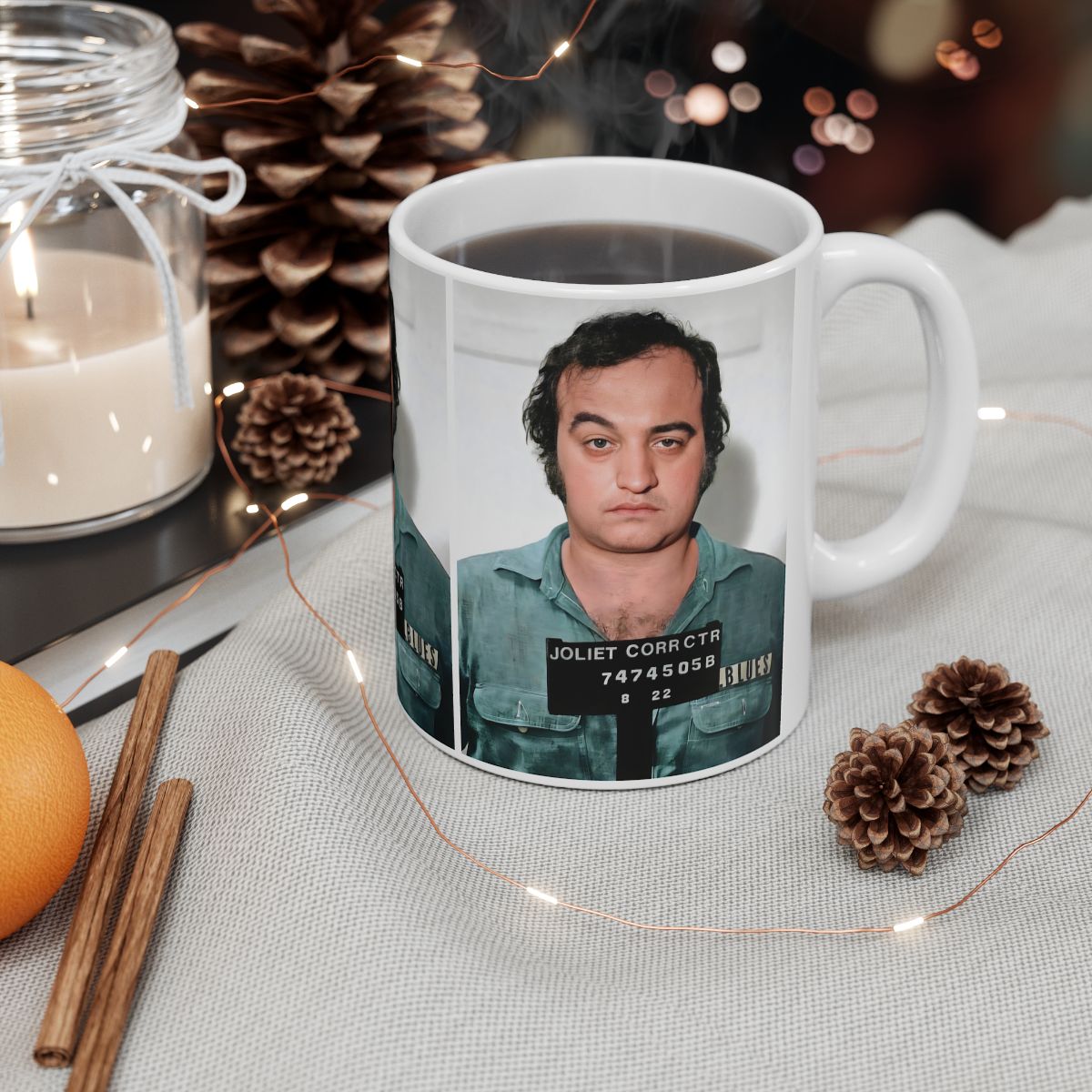 John Belushi Mugshot | Ceramic Coffee Mug 11oz | Magnificent 1980 Mug Shot Portrait | The Blues Brothers | 'Joliet' Jake Blues | American Comedy Legend | Original Art Design | Made To Order | NEW (Sealed)