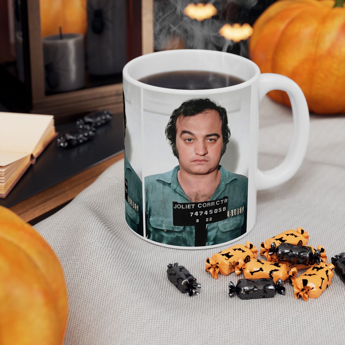 John Belushi Mugshot | Ceramic Coffee Mug 11oz | Magnificent 1980 Mug Shot Portrait | The Blues Brothers | 'Joliet' Jake Blues | American Comedy Legend | Original Art Design | Made To Order | NEW (Sealed)