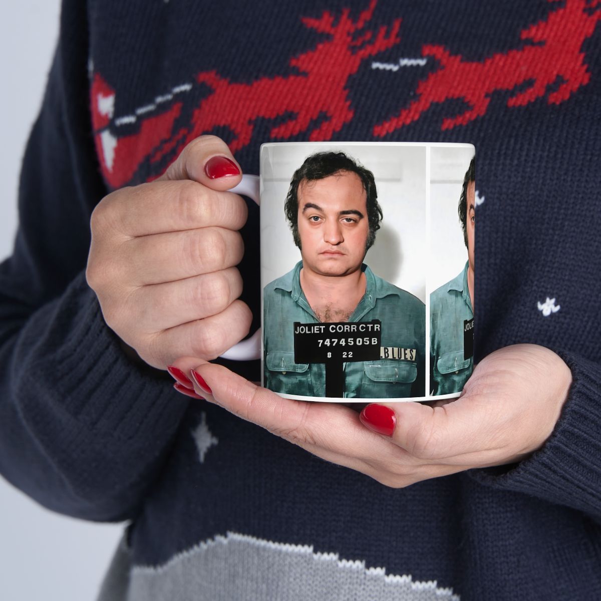 John Belushi Mugshot | Ceramic Coffee Mug 11oz | Magnificent 1980 Mug Shot Portrait | The Blues Brothers | 'Joliet' Jake Blues | American Comedy Legend | Original Art Design | Made To Order | NEW (Sealed)