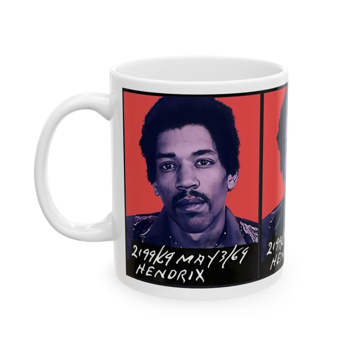 Jimi Hendrix Mugshot Coffee Mug 11oz | Magnificent 1969 Mug-Shot Portrait | Famous Toronto Arrest | Legendary American Music | Rock and Roll | Most Wanted | World's Greatest Guitarist | Made To Order | Custom Made | Original Art Design | NEW (Sealed)