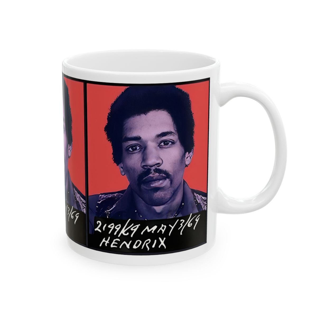 Jimi Hendrix Mugshot Coffee Mug 11oz | Magnificent 1969 Mug-Shot Portrait | Famous Toronto Arrest | Legendary American Music | Rock and Roll | Most Wanted | World's Greatest Guitarist | Made To Order | Custom Made | Original Art Design | NEW (Sealed)