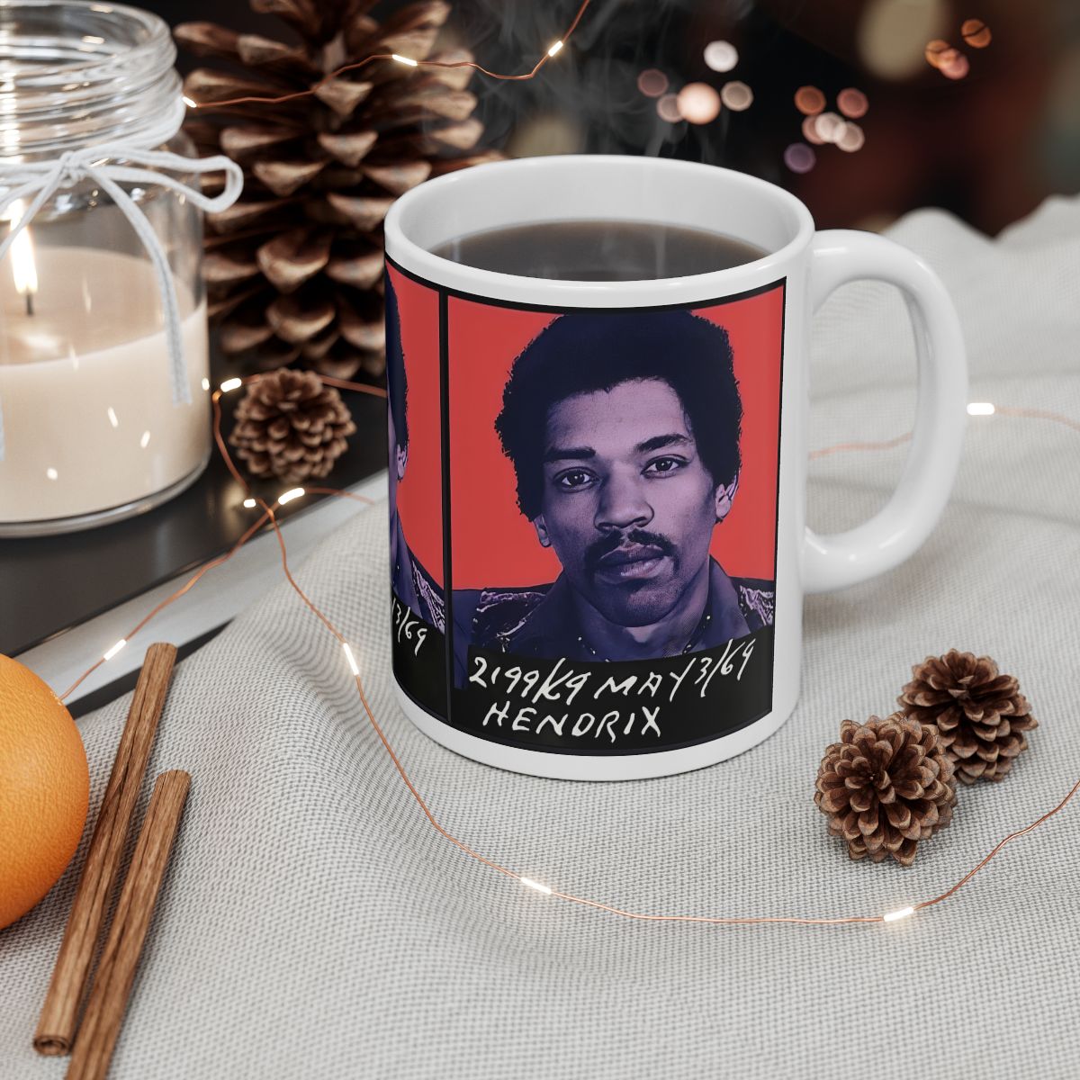 Jimi Hendrix Mugshot Coffee Mug 11oz | Magnificent 1969 Mug-Shot Portrait | Famous Toronto Arrest | Legendary American Music | Rock and Roll | Most Wanted | World's Greatest Guitarist | Made To Order | Custom Made | Original Art Design | NEW (Sealed)