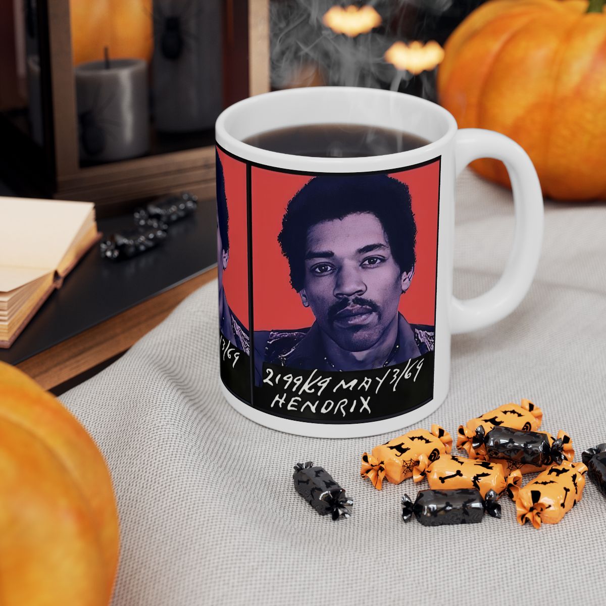 Jimi Hendrix Mugshot Coffee Mug 11oz | Magnificent 1969 Mug-Shot Portrait | Famous Toronto Arrest | Legendary American Music | Rock and Roll | Most Wanted | World's Greatest Guitarist | Made To Order | Custom Made | Original Art Design | NEW (Sealed)