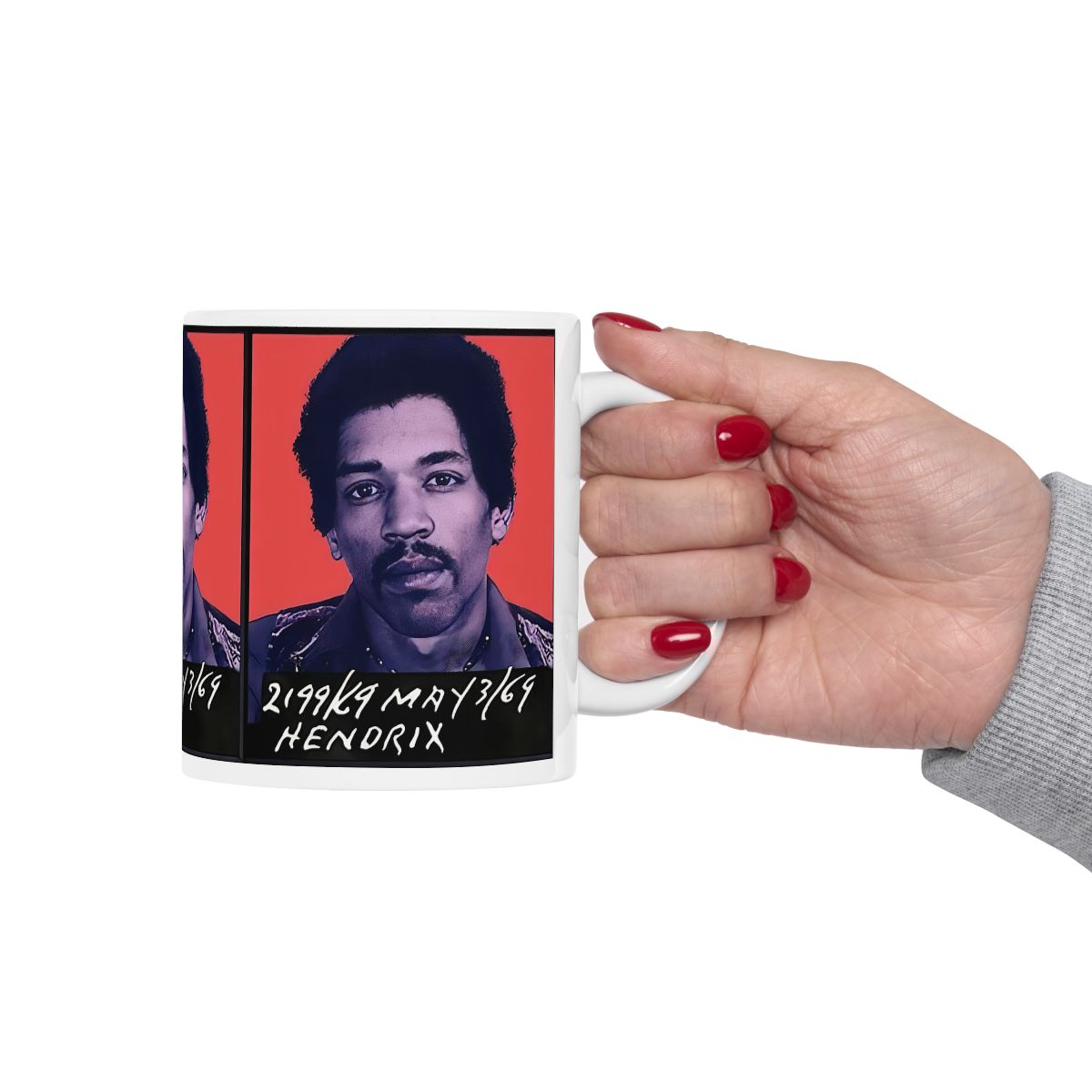 Jimi Hendrix Mugshot Coffee Mug 11oz | Magnificent 1969 Mug-Shot Portrait | Famous Toronto Arrest | Legendary American Music | Rock and Roll | Most Wanted | World's Greatest Guitarist | Made To Order | Custom Made | Original Art Design | NEW (Sealed)