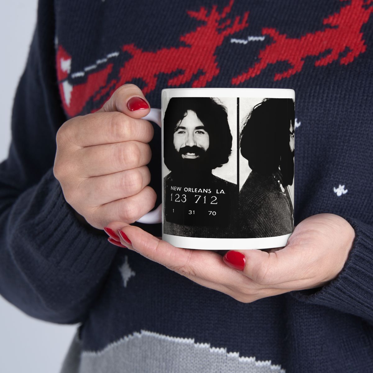 Jerry Garcia Mugshot | Ceramic Coffee Mug 11oz | Magnificent 1970 New Orleans Mug Shot Portrait | The Grateful Dead | Busted | Made To Order | Legendary American Music | Original Art Design | Custom Made | NEW (Sealed)
