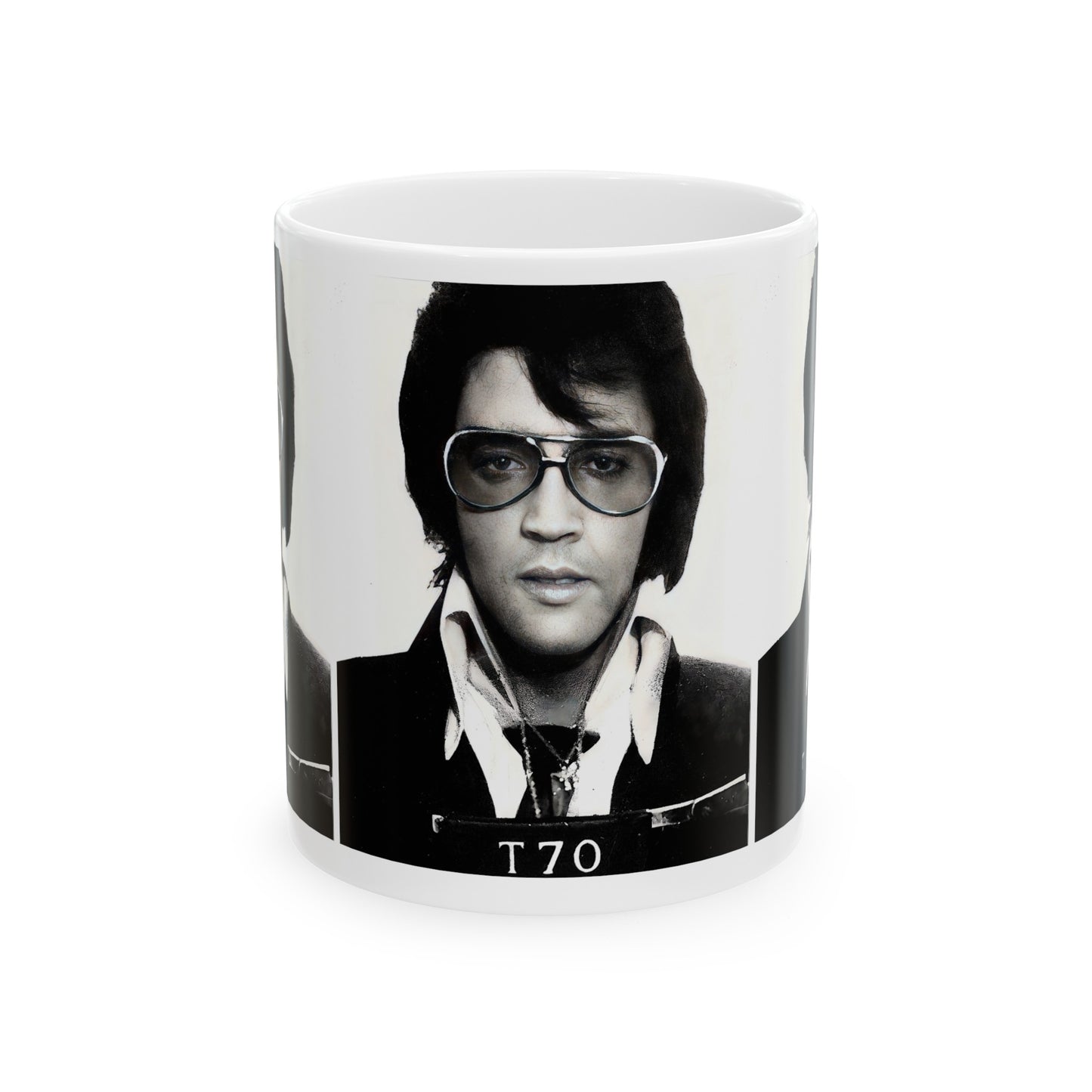 Elvis Mugshot Coffee Mug 11oz | Magnificent 1970 Mug Shot Portrait | Busted | Denver, Colorado | The King | Legendary American Music | Rock and Roll | Iconic Singer | Custom Made | NEW (Sealed)