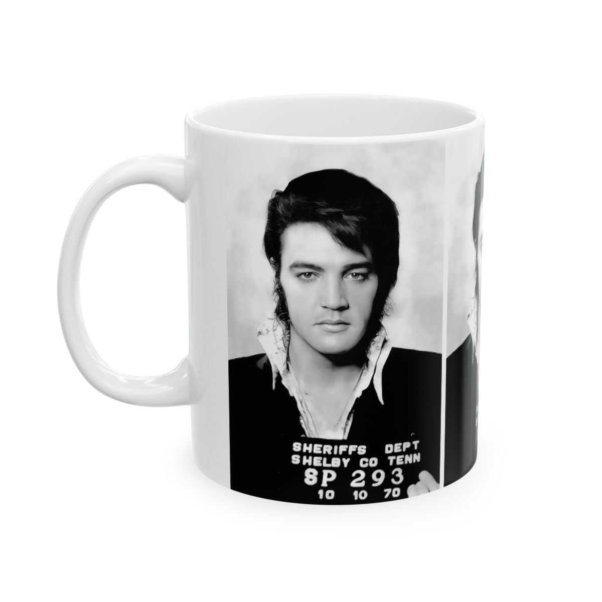 Elvis Presley Mugshot Coffee Mug 11oz | Magnificent 1970 Mug Shot Portrait | The King | Shelby County | Tennessee | Original Artwork | Outlaw | Legendary American Music | The 70s | Rare Piece | Stunning Art Design | Custom Made | NEW (Sealed)