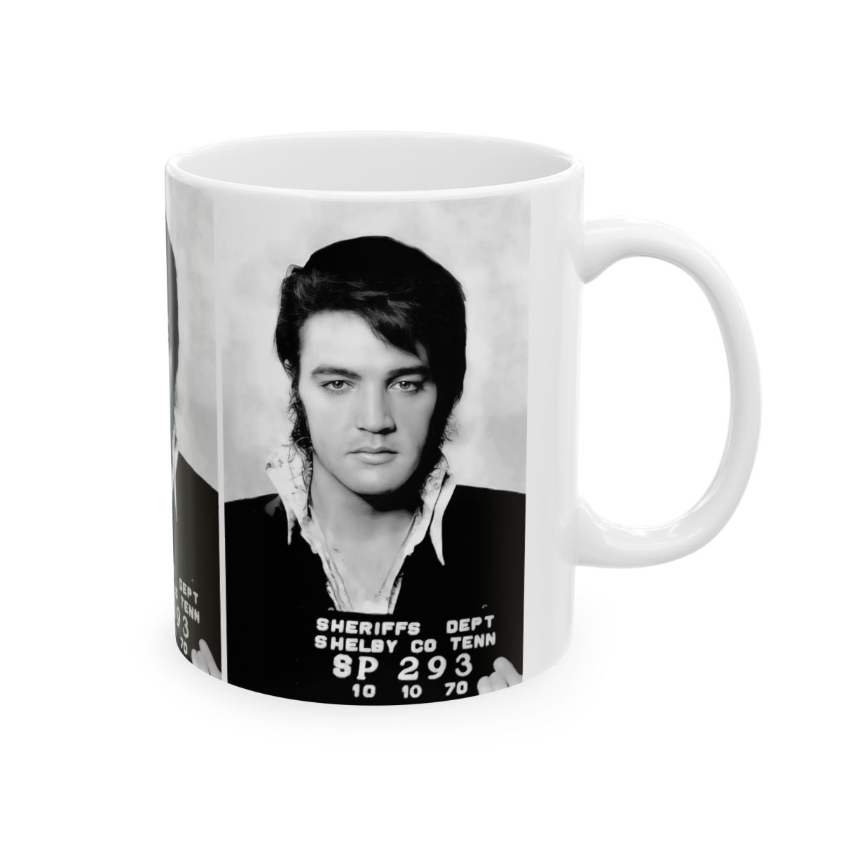 Elvis Presley Mugshot Coffee Mug 11oz | Magnificent 1970 Mug Shot Portrait | The King | Shelby County | Tennessee | Original Artwork | Outlaw | Legendary American Music | The 70s | Rare Piece | Stunning Art Design | Custom Made | NEW (Sealed)