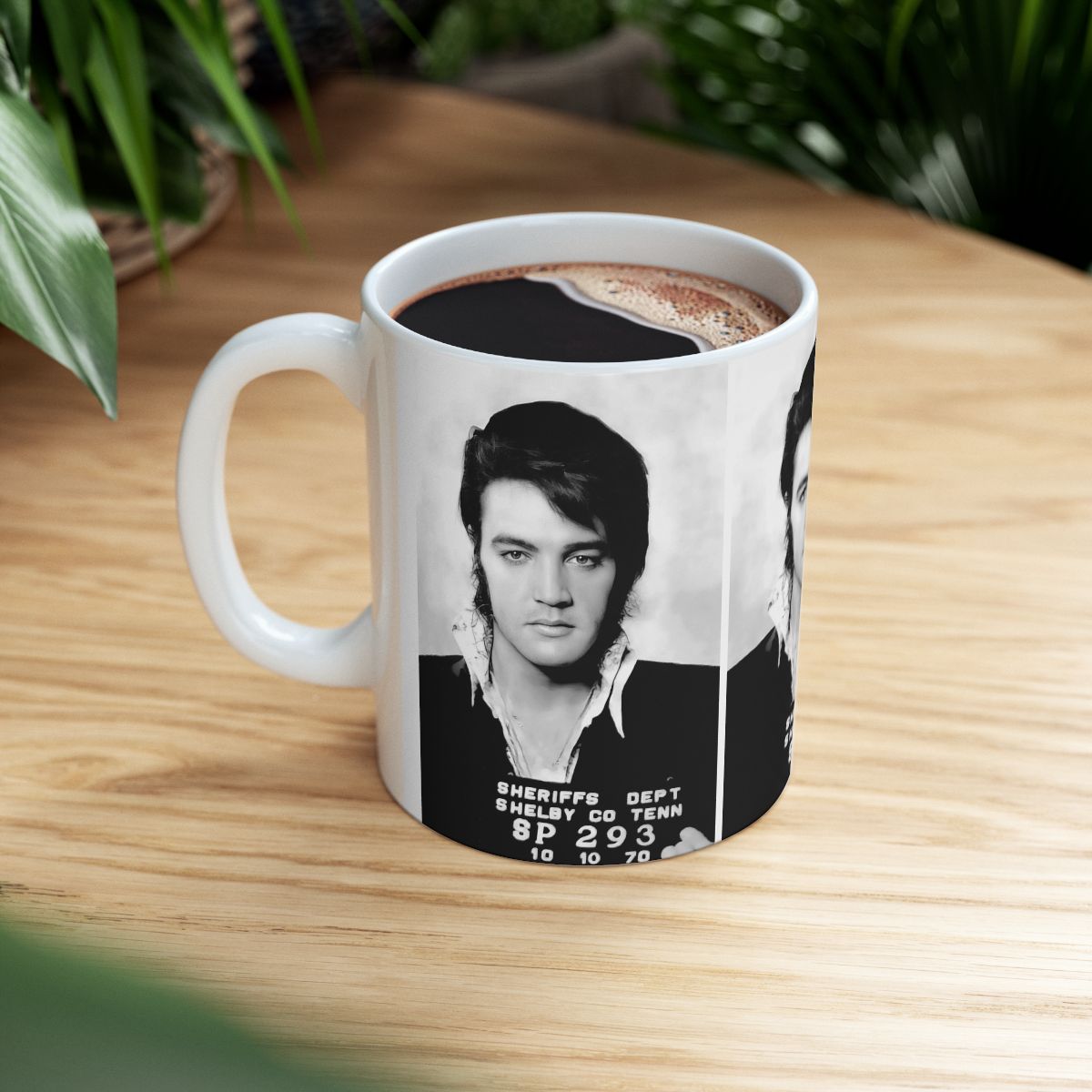 Elvis Presley Mugshot Coffee Mug 11oz | Magnificent 1970 Mug Shot Portrait | The King | Shelby County | Tennessee | Original Artwork | Outlaw | Legendary American Music | The 70s | Rare Piece | Stunning Art Design | Custom Made | NEW (Sealed)