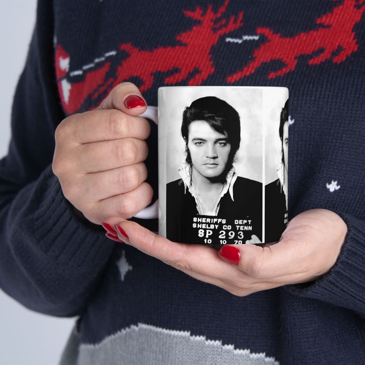 Elvis Presley Mugshot Coffee Mug 11oz | Magnificent 1970 Mug Shot Portrait | The King | Shelby County | Tennessee | Original Artwork | Outlaw | Legendary American Music | The 70s | Rare Piece | Stunning Art Design | Custom Made | NEW (Sealed)