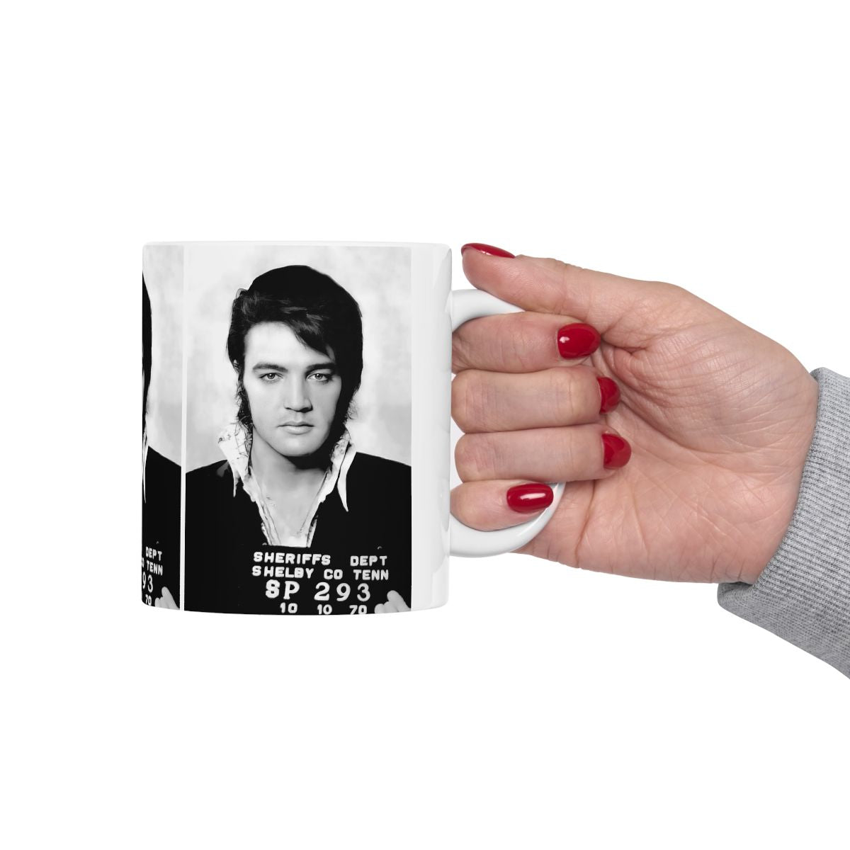 Elvis Presley Mugshot Coffee Mug 11oz | Magnificent 1970 Mug Shot Portrait | The King | Shelby County | Tennessee | Original Artwork | Outlaw | Legendary American Music | The 70s | Rare Piece | Stunning Art Design | Custom Made | NEW (Sealed)