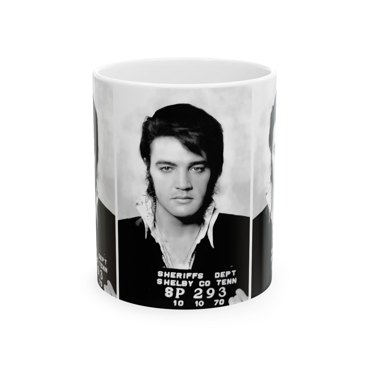 Elvis Presley Mugshot Coffee Mug 11oz | Magnificent 1970 Mug Shot Portrait | The King | Shelby County | Tennessee | Original Artwork | Outlaw | Legendary American Music | The 70s | Rare Piece | Stunning Art Design | Custom Made | NEW (Sealed)