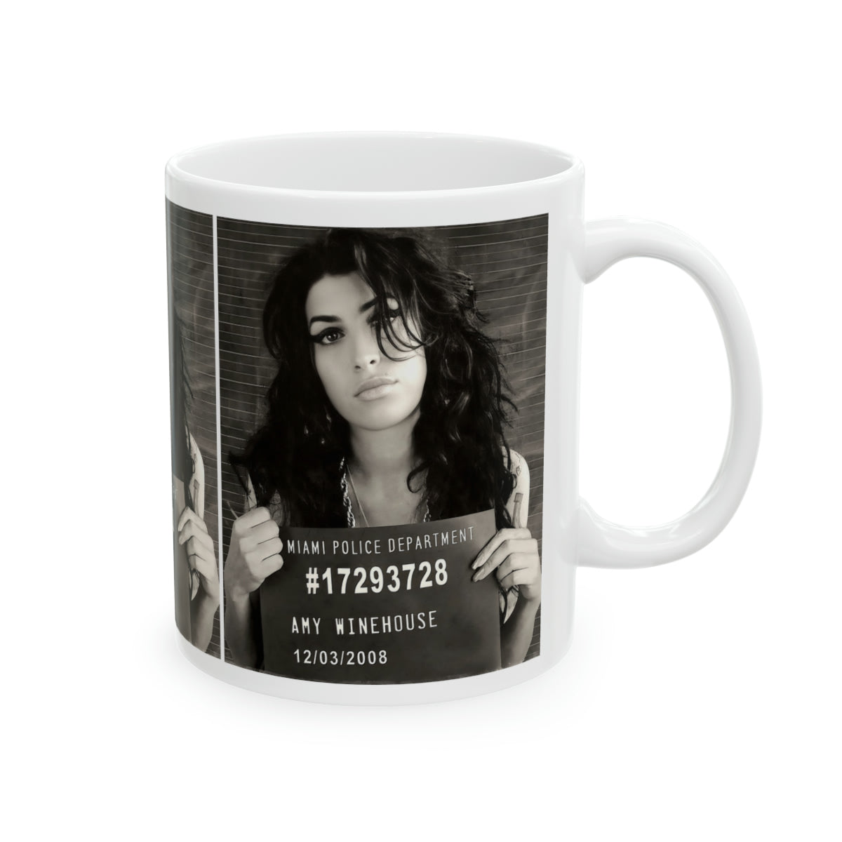 Amy Winehouse Mugshot Coffee Mug 11oz | Marvelous 2008 Mug Shot Portrait | Busted | Famous Miami Arrest | Back To Black | Original Art Design | Custom Made | NEW