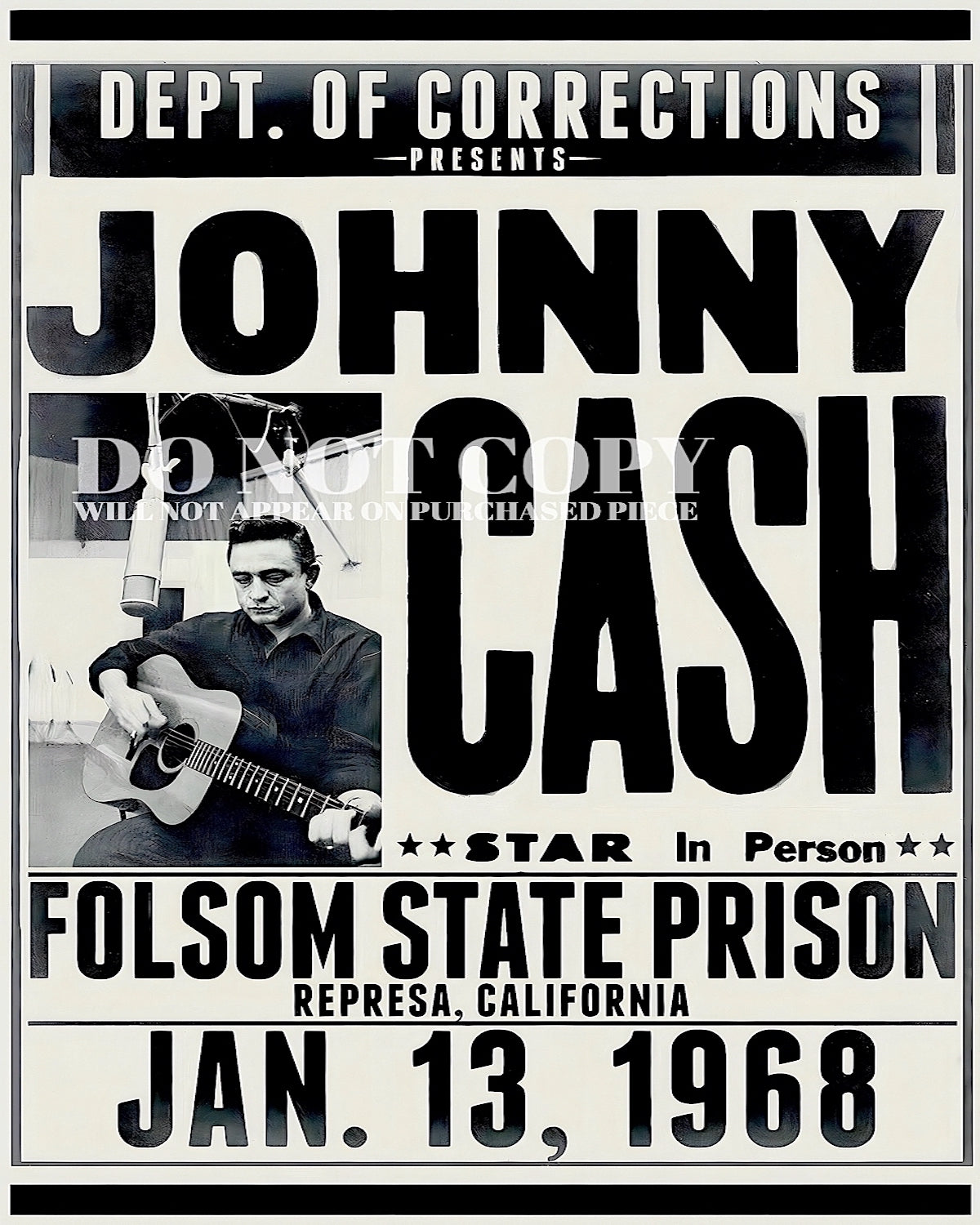 Johnny Cash Concert Poster 11 X 14 - Magnificent 1968 Folsom Prison Show - Outlaw Country - Legendary American Music - Stunning Artwork - Historic Performance - 11X14 Inches - Rare Art Print