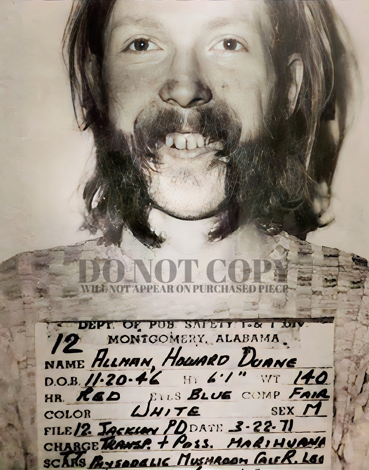 Duane Allman Mugshot Photograph 11 X 14 - Magnificent 1971 Mug Shot Po –  Cosmic Outlaw Boutique