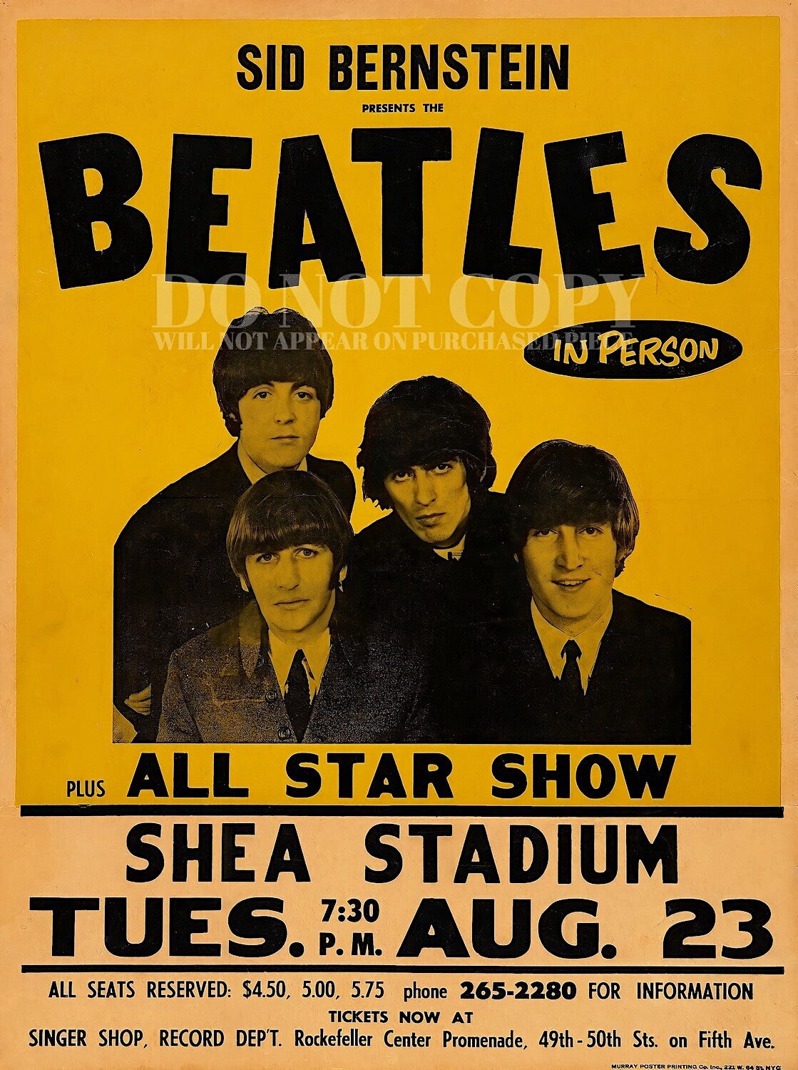 Beatles Poster 8 X 10 - Live 1966 Shea Stadium Concert - Legendary American Performance - Rock and Roll - British Invasion - Beatlemania - Fab 4 - John Lennon - Paul McCartney - Ringo Starr - George Harrison - 8X10 Inches - Rare Art Print