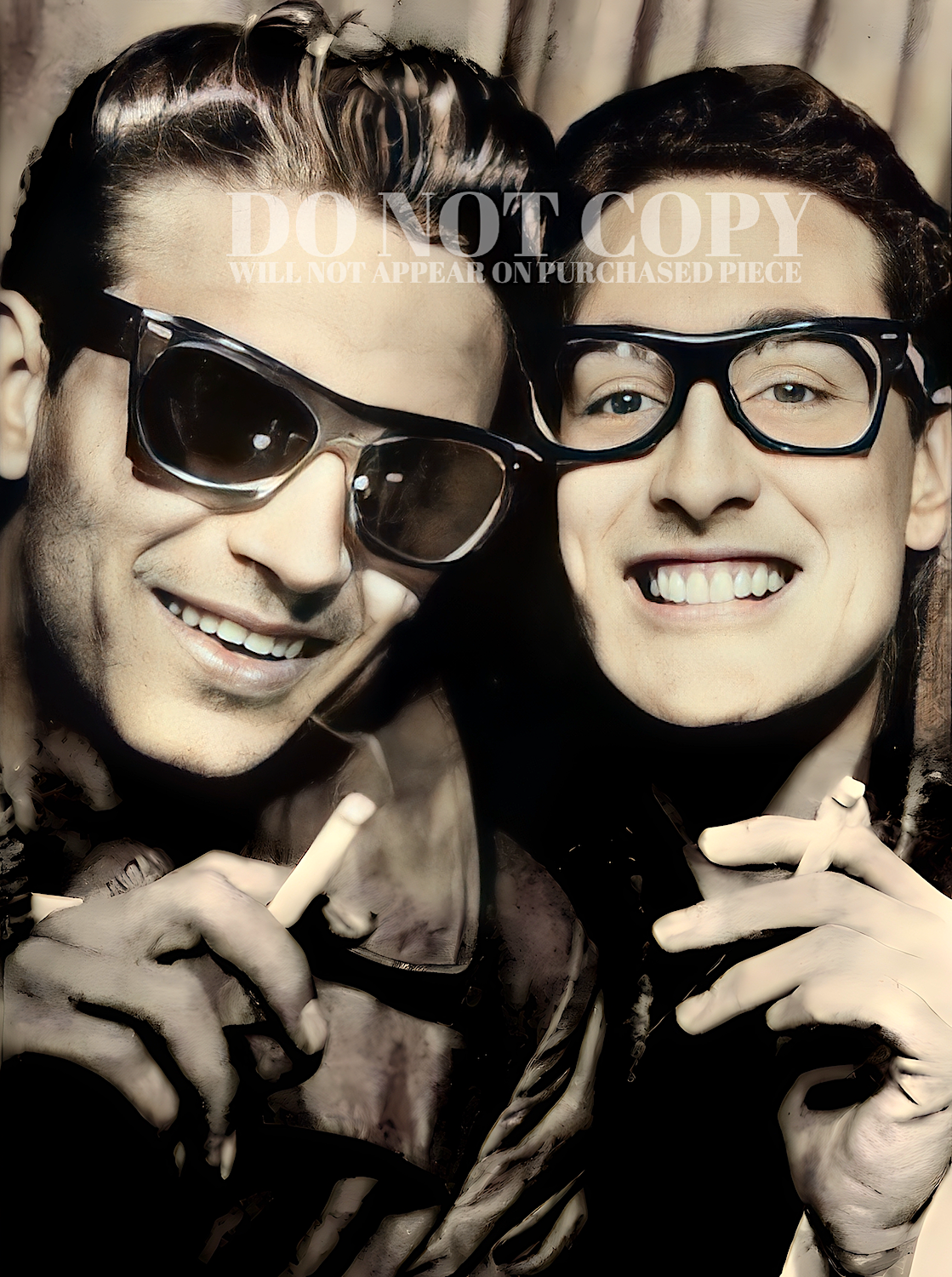 Buddy Holly and Waylon Jennings Photograph 11 X 15 - Magnificent 1959 Photo Booth Portrait - Legendary American Music - Rock and Roll - Historic Music Memorabilia - 11X15 Inches - Stunning Poster - Professionally Colorized Image - Rare Art Print