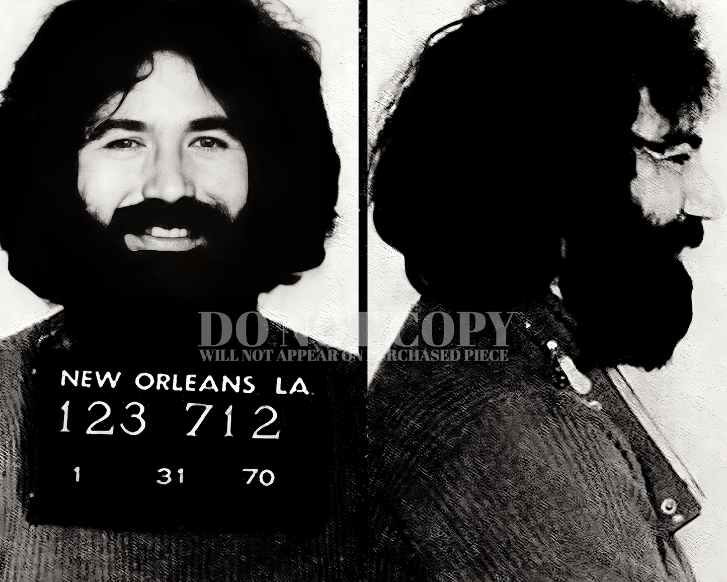 Jerry Garcia Mugshot Photograph 8 X 10 | Coolest 1970 Mug Shot Portrait | Grateful Dead | Busted In New Orleans | Rare Photo | 8X10 Inches | Greatest Arrest Picture | Poster Art Print