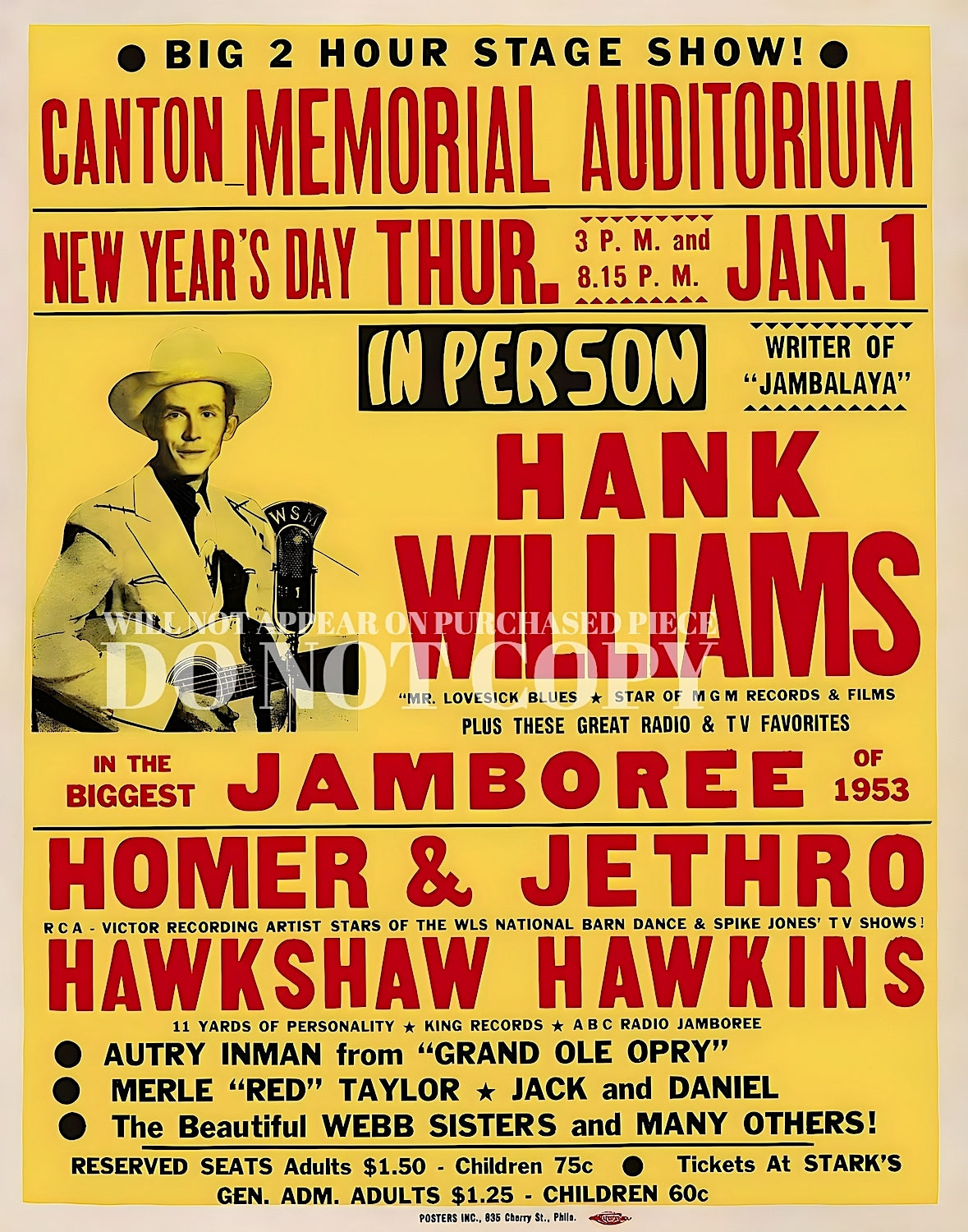Hank Williams Poster 8 X 10 - Legendary 1953 Canton, Ohio Concert - Homer & Jethro - Hawkshaw Hawkins - Vintage - Live New Year's Day - Outlaw Country - King of Country Music - Magnificent Memorabilia - Rare Art Print