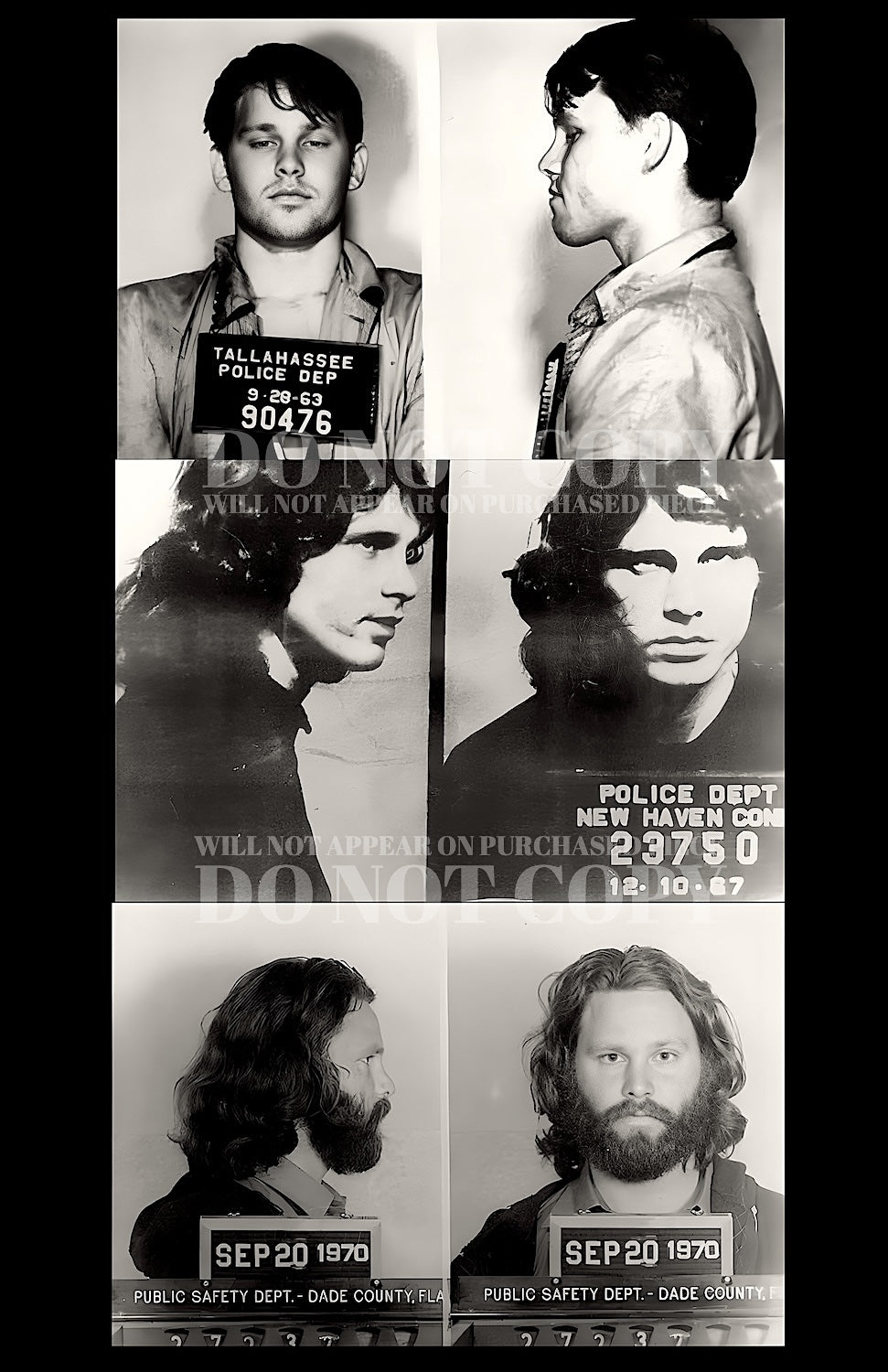 Jim Morrison Mugshot Photograph Collage 11 X 17 Inches - Magnificent 1963-70 Mug Shot Portraits - Exceptionally Restored - Busted - Rock and Roll's Most Wanted - Famous Arrest Pictures - American Music Icon - The Doors - Rare Photos - Poster Art Print