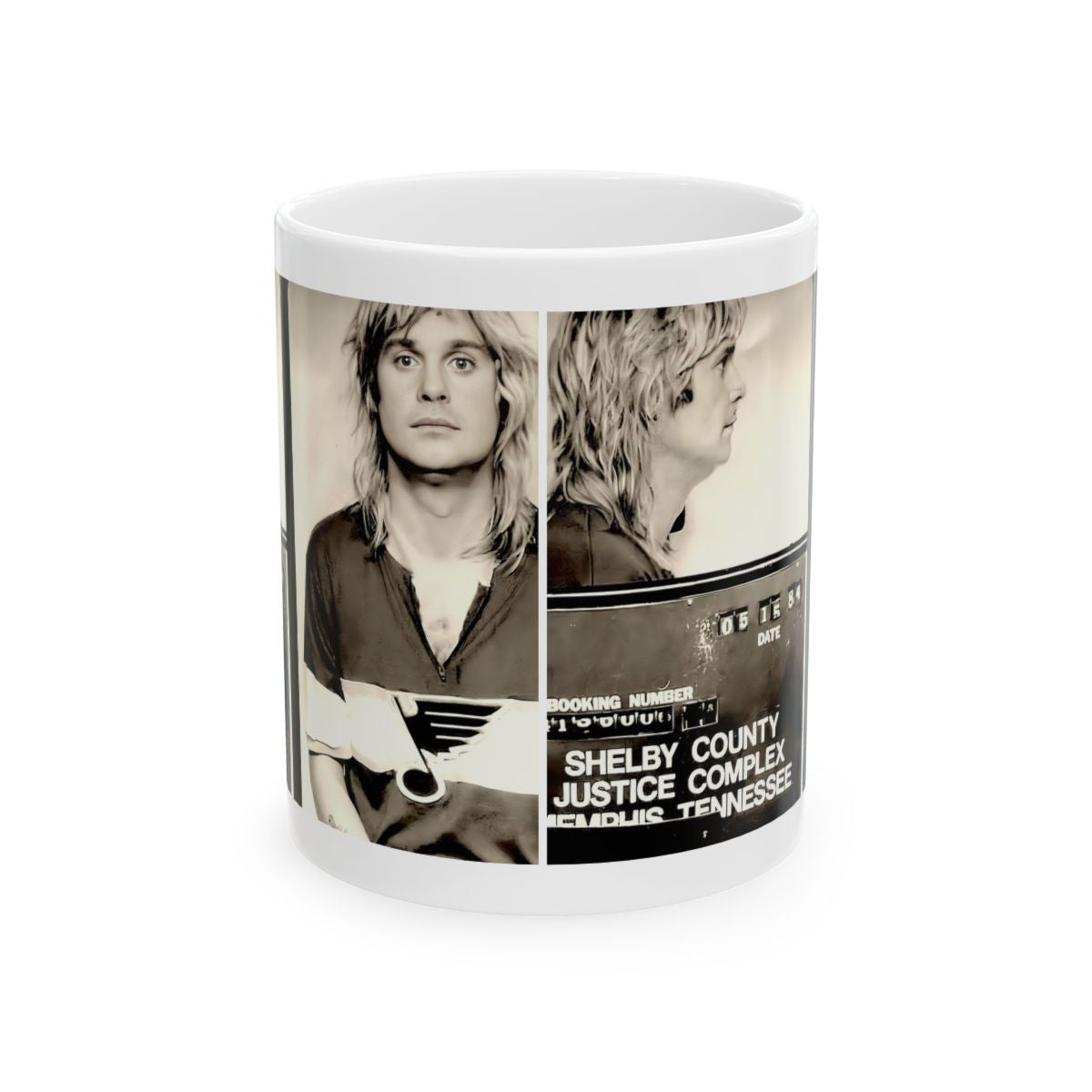 Ozzy Osbourne Mugshot Coffee Mug 11oz | Magnificent 1984 Memphis Mug Shot | Black Sabbath | British Music Icon Busted | Heavy Metal Hero | The Prince Of Darkness | Original Art Design | Custom Made | NEW (Sealed)