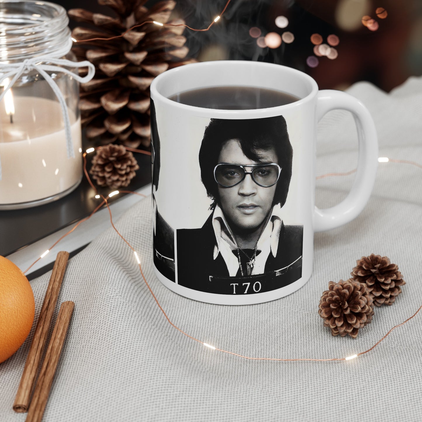 Elvis Mugshot Coffee Mug 11oz | Magnificent 1970 Mug Shot Portrait | Busted | Denver, Colorado | The King | Legendary American Music | Rock and Roll | Iconic Singer | Custom Made | NEW (Sealed)