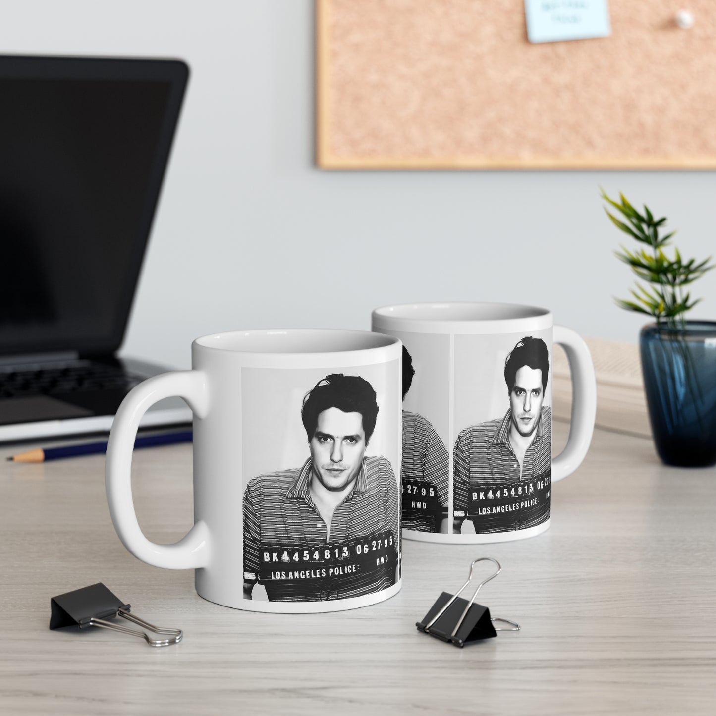 Hugh Grant Mugshot Coffee Mug 11oz | Magnificent 1995 Mug Shot Portrait | Busted | British Film Star | Hollywood Royalty | Original Design