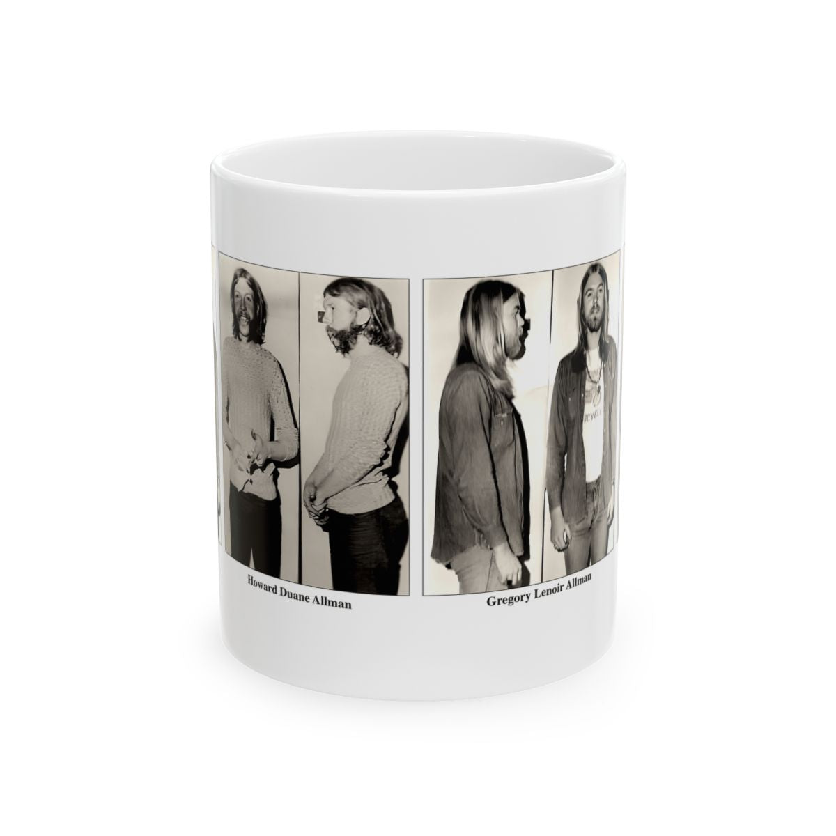 Allman Brothers Band Mugshots Coffee Mug 11oz | Magnificent 1971 Mug Shot Portraits | Duane Allman | Gregg Allman | Famous Jackson, Alabama Arrest | Rock and Roll | Legendary American Music | Made To Order | Original Art Design | Custom Made | NEW