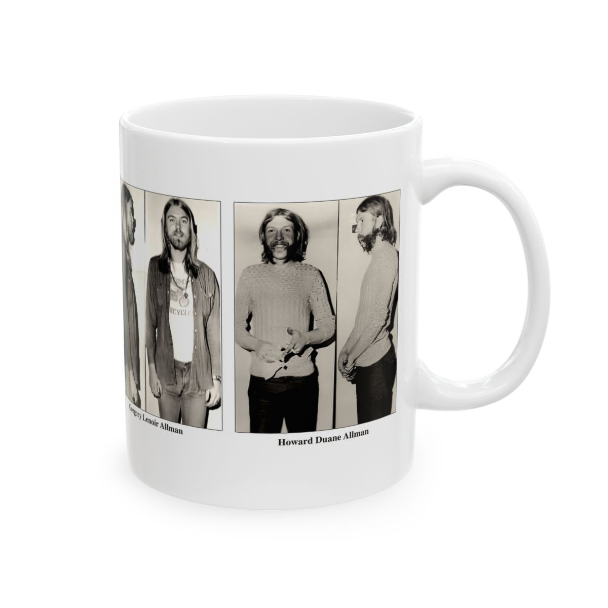 Allman Brothers Band Mugshots Coffee Mug 11oz | Magnificent 1971 Mug Shot Portraits | Duane Allman | Gregg Allman | Famous Jackson, Alabama Arrest | Rock and Roll | Legendary American Music | Made To Order | Original Art Design | Custom Made | NEW