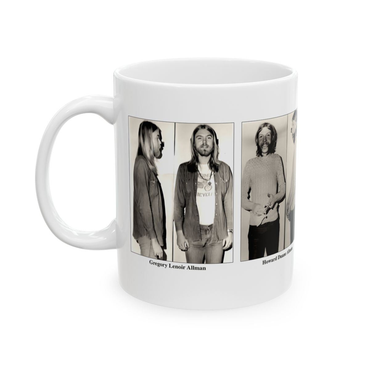 Allman Brothers Band Mugshots Coffee Mug 11oz | Magnificent 1971 Mug Shot Portraits | Duane Allman | Gregg Allman | Famous Jackson, Alabama Arrest | Rock and Roll | Legendary American Music | Made To Order | Original Art Design | Custom Made | NEW