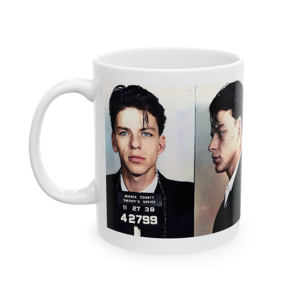 Frank Sinatra Mugshot Coffee Mug 11oz | Magnificent 1938 Mug Shot Portrait | New Jersey | Busted | American Icon | Legendary Singer and Movie Star | Custom Made | Original Art Design | NEW (Sealed)