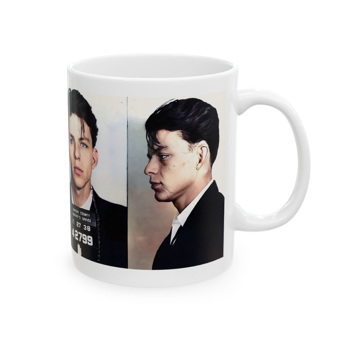 Frank Sinatra Mugshot Coffee Mug 11oz | Magnificent 1938 Mug Shot Portrait | New Jersey | Busted | American Icon | Legendary Singer and Movie Star | Custom Made | Original Art Design | NEW (Sealed)