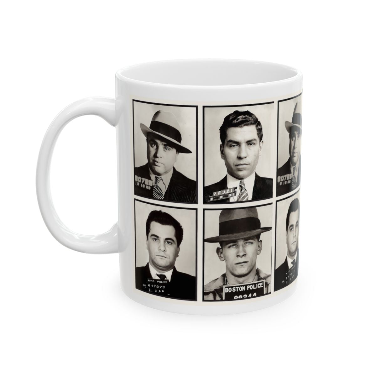 American Gangster Mugshots Coffee Mug 11oz | Magnificent Mobsters Mug Shot Collage | Wise Guys | Mafia | AL Capone | Whitey Bulger | Lucky Luciano | John Gotti | Busted | America's Most Wanted | Made To Order | Original Art Design | Custom Made | NEW