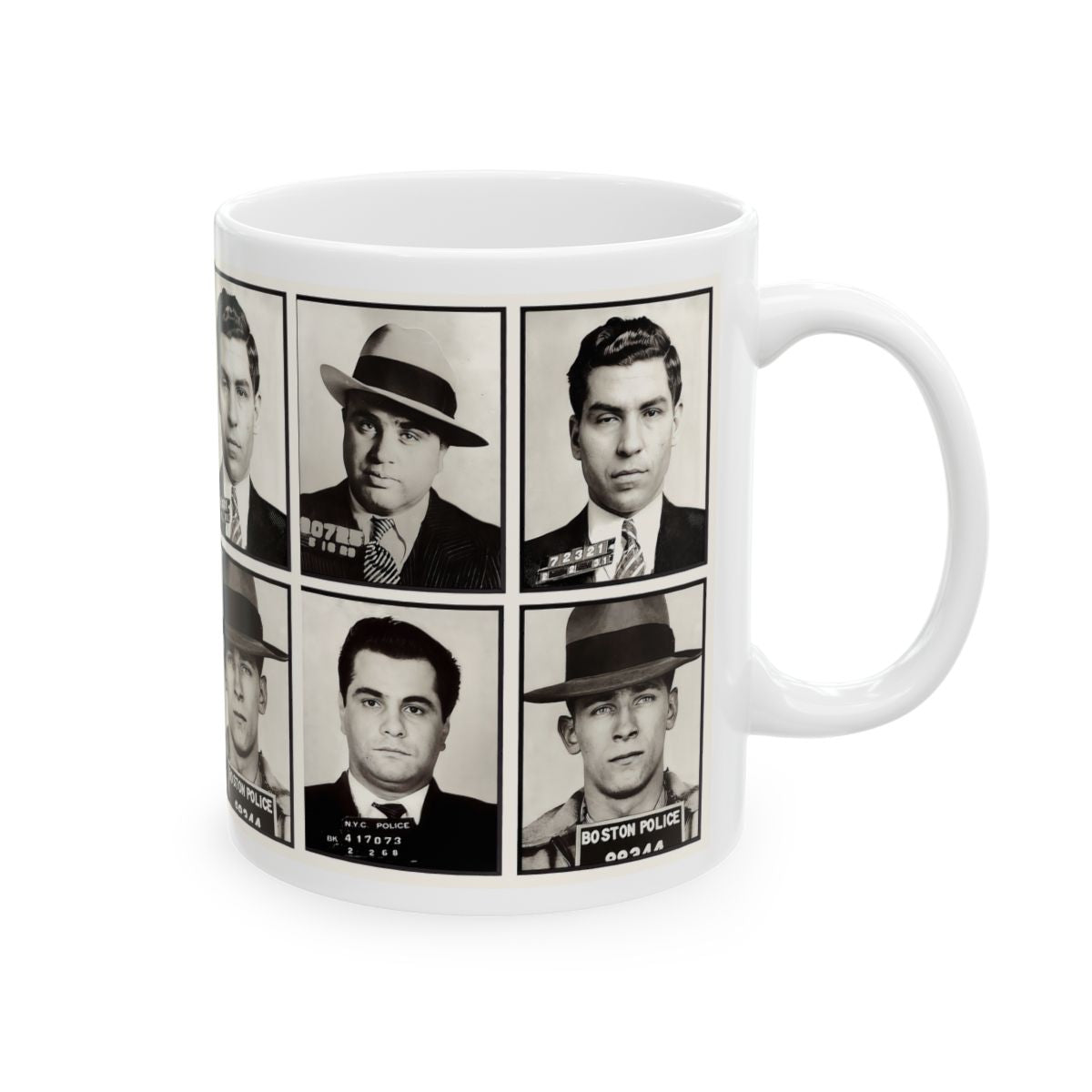 American Gangster Mugshots Coffee Mug 11oz | Magnificent Mobsters Mug Shot Collage | Wise Guys | Mafia | AL Capone | Whitey Bulger | Lucky Luciano | John Gotti | Busted | America's Most Wanted | Made To Order | Original Art Design | Custom Made | NEW