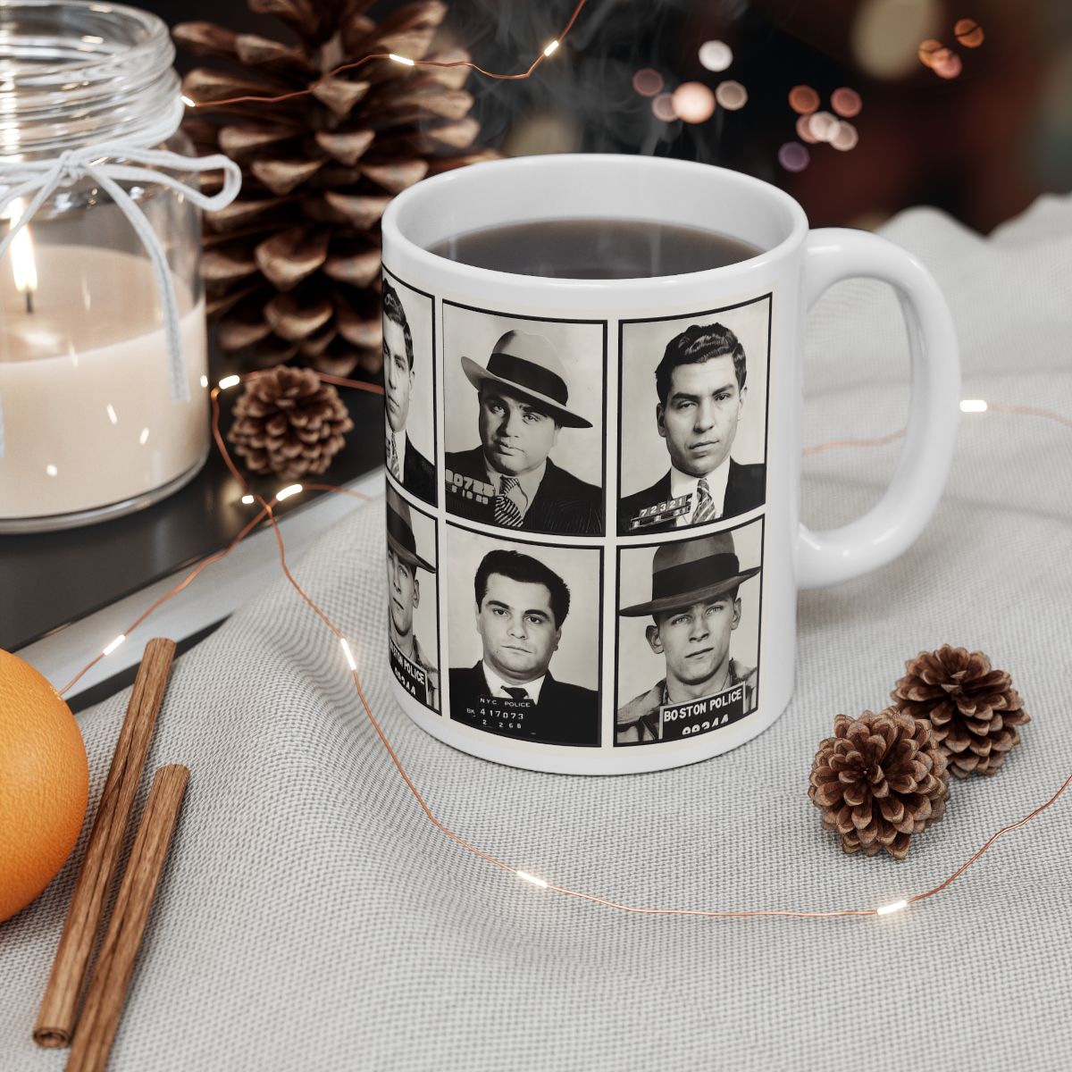 American Gangster Mugshots Coffee Mug 11oz | Magnificent Mobsters Mug Shot Collage | Wise Guys | Mafia | AL Capone | Whitey Bulger | Lucky Luciano | John Gotti | Busted | America's Most Wanted | Made To Order | Original Art Design | Custom Made | NEW