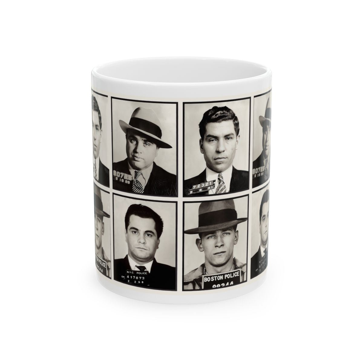 American Gangster Mugshots Coffee Mug 11oz | Magnificent Mobsters Mug Shot Collage | Wise Guys | Mafia | AL Capone | Whitey Bulger | Lucky Luciano | John Gotti | Busted | America's Most Wanted | Made To Order | Original Art Design | Custom Made | NEW