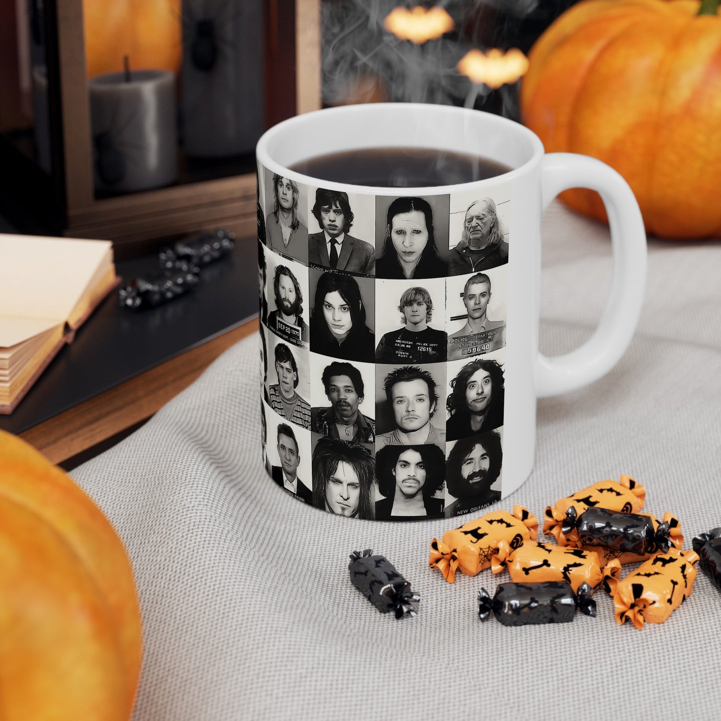 Famous Music Mugshots Coffee Mug 11oz | Magnificent Mug Shot Photo Collection | Rock and Roll's Most Wanted | Iconic Mugshot Arrest Pictures | Original Art Design | Custom Made | NEW