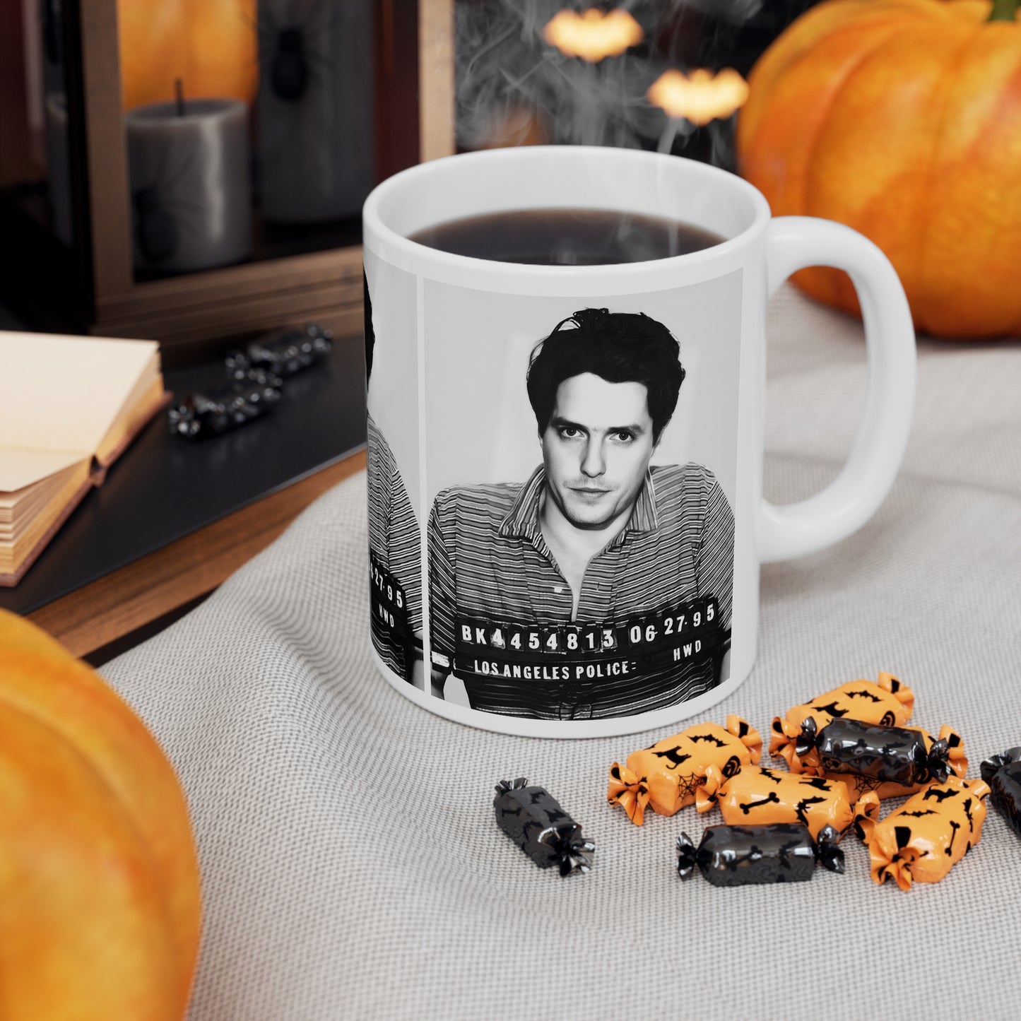 Hugh Grant Mugshot Coffee Mug 11oz | Magnificent 1995 Mug Shot Portrait | Busted | British Film Star | Hollywood Royalty | Original Design