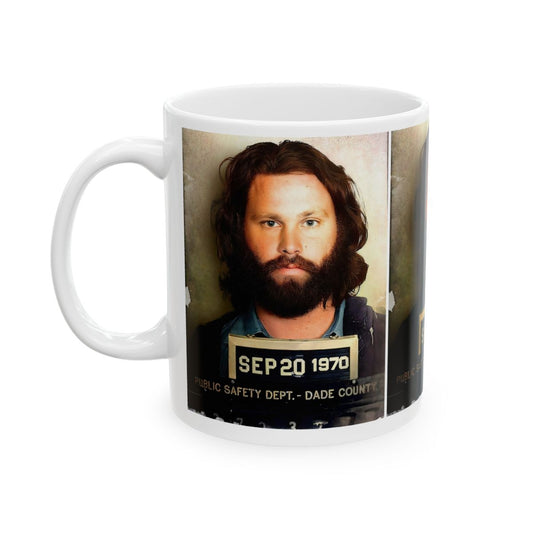 Jim Morrison Mugshot Coffee Mug 11oz | Stunning 1970 Mug Shot Portrait | Busted In Dade County | Famous Florida Arrest | The Doors | Legendary American Music | Original Art Design | Custom Made | NEW (Sealed)