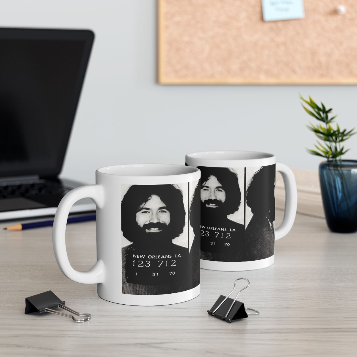 Jerry Garcia Mugshot | Ceramic Coffee Mug 11oz | Magnificent 1970 New Orleans Mug Shot Portrait | The Grateful Dead | Busted | Made To Order | Legendary American Music | Original Art Design | Custom Made | NEW (Sealed)