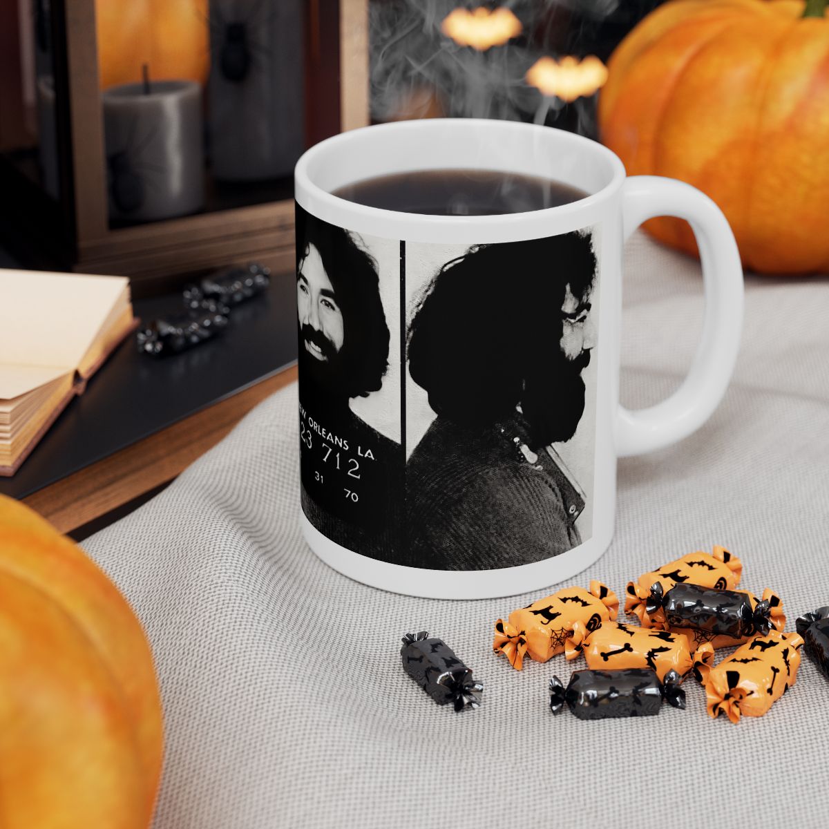 Jerry Garcia Mugshot | Ceramic Coffee Mug 11oz | Magnificent 1970 New Orleans Mug Shot Portrait | The Grateful Dead | Busted | Made To Order | Legendary American Music | Original Art Design | Custom Made | NEW (Sealed)