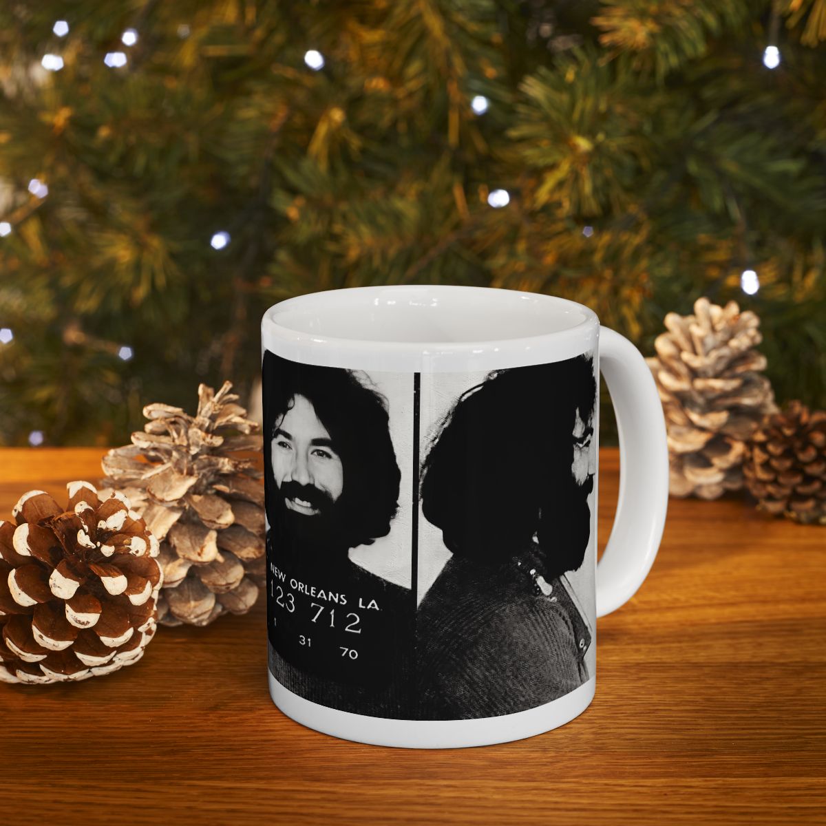 Jerry Garcia Mugshot | Ceramic Coffee Mug 11oz | Magnificent 1970 New Orleans Mug Shot Portrait | The Grateful Dead | Busted | Made To Order | Legendary American Music | Original Art Design | Custom Made | NEW (Sealed)