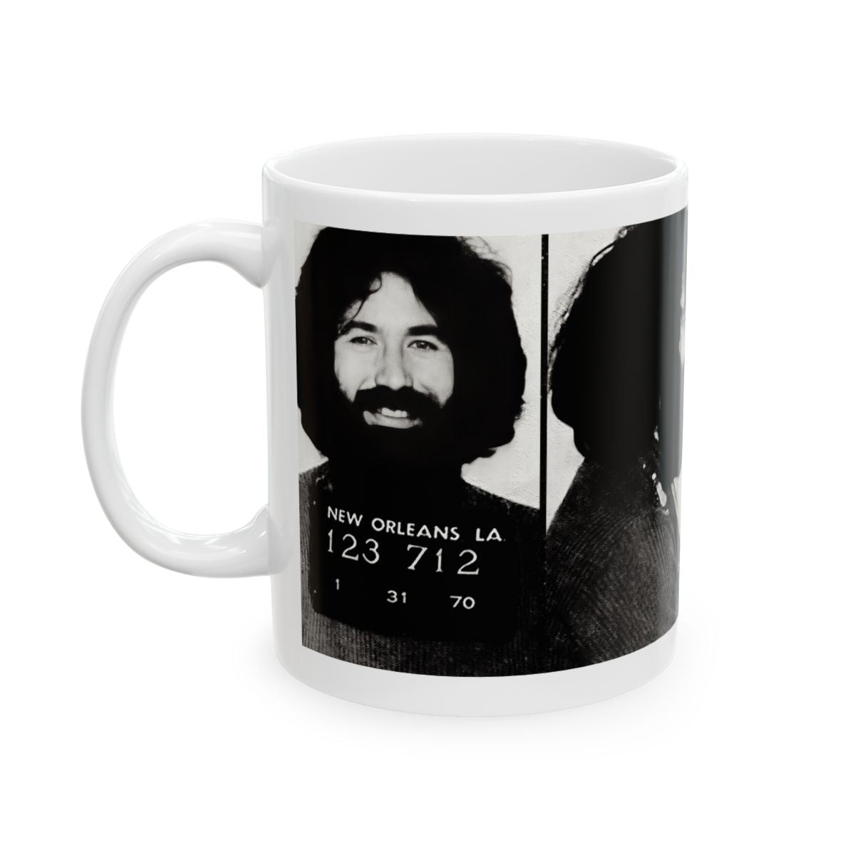 Jerry Garcia Mugshot | Ceramic Coffee Mug 11oz | Magnificent 1970 New Orleans Mug Shot Portrait | The Grateful Dead | Busted | Made To Order | Legendary American Music | Original Art Design | Custom Made | NEW (Sealed)