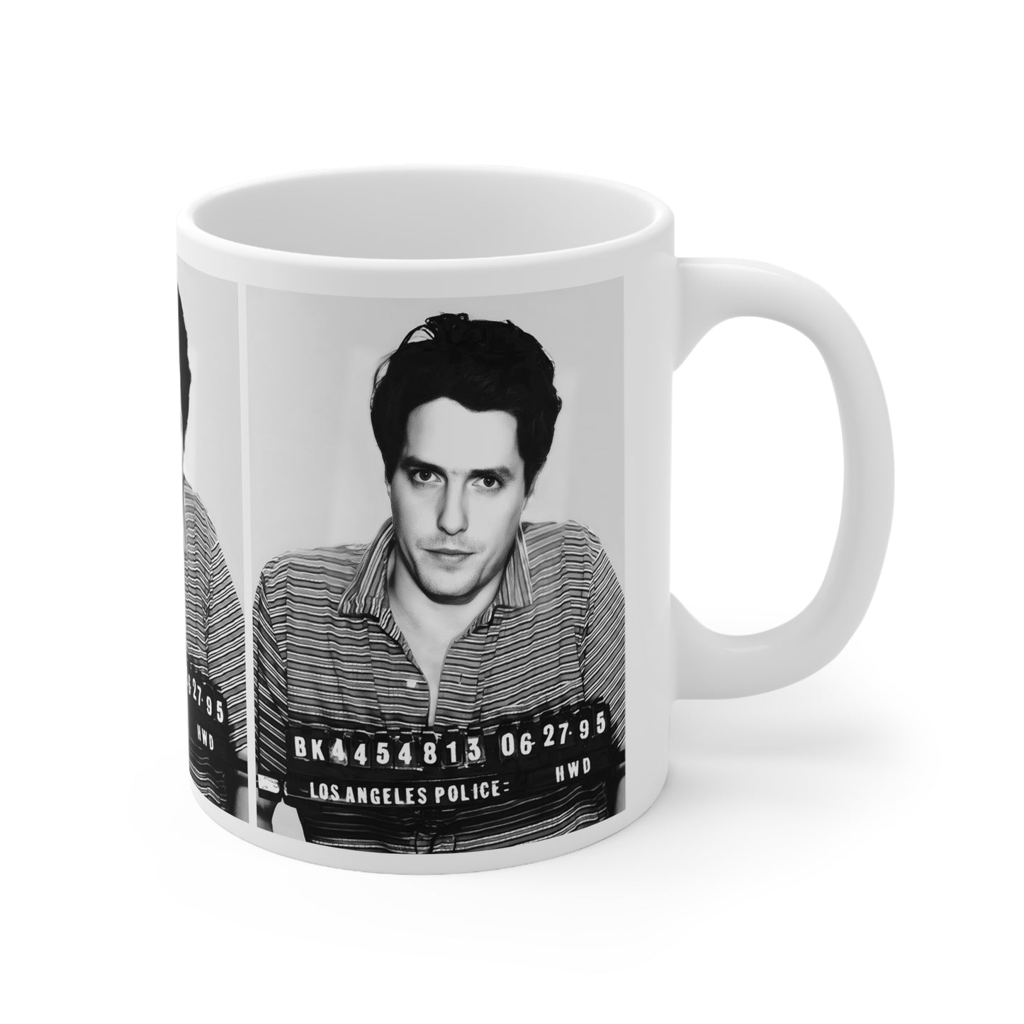 Hugh Grant Mugshot Coffee Mug 11oz | Magnificent 1995 Mug Shot Portrait | Busted | British Film Star | Hollywood Royalty | Original Design