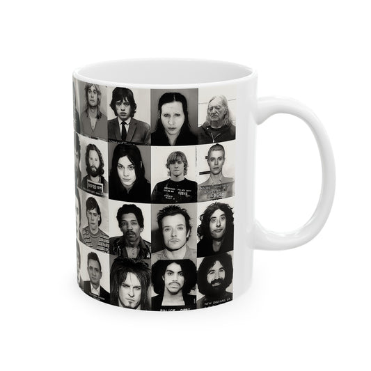 Famous Music Mugshots Coffee Mug 11oz | Magnificent Mug Shot Photo Collection | Rock and Roll's Most Wanted | Iconic Mugshot Arrest Pictures | Original Art Design | Custom Made | NEW