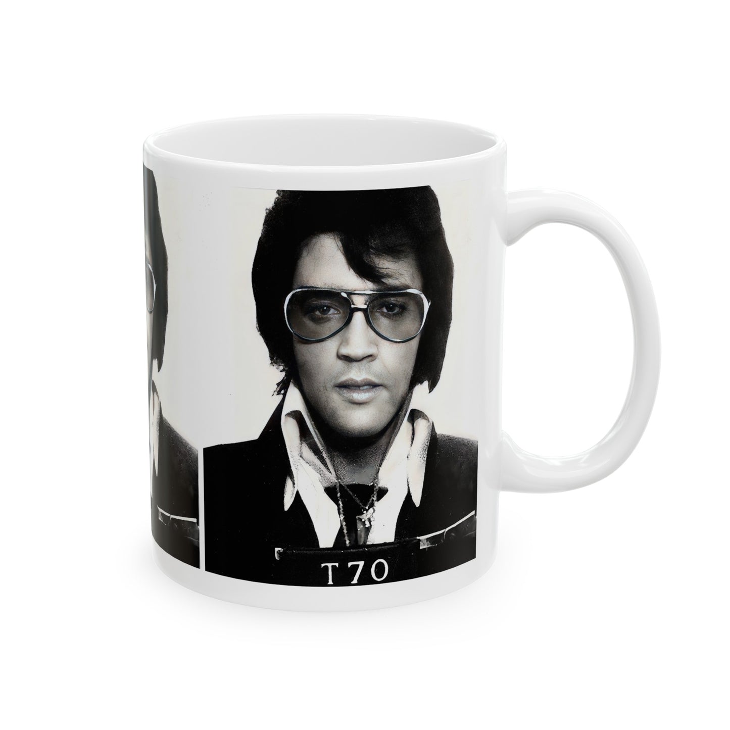 Elvis Mugshot Coffee Mug 11oz | Magnificent 1970 Mug Shot Portrait | Busted | Denver, Colorado | The King | Legendary American Music | Rock and Roll | Iconic Singer | Custom Made | NEW (Sealed)